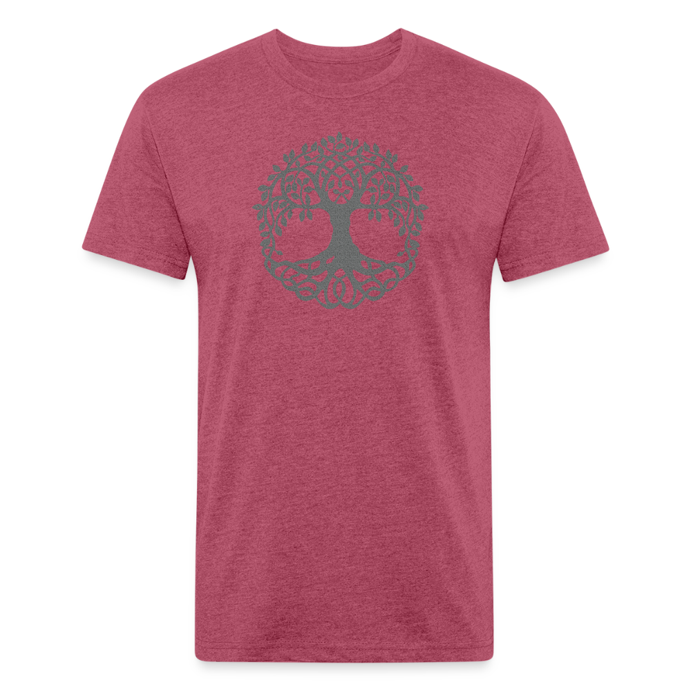 Heather Cardinal t-shirt featuring a detailed, circular tree design in gray, perfect for nature lovers and those who appreciate the connection between life and the earth