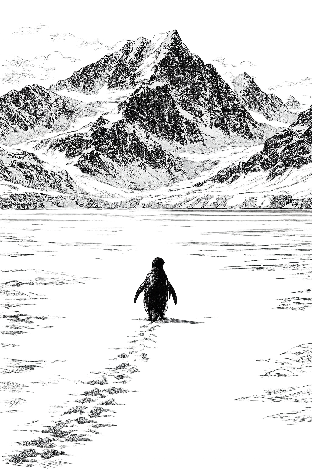 solo penguin heading for the mountains for reason only he knows