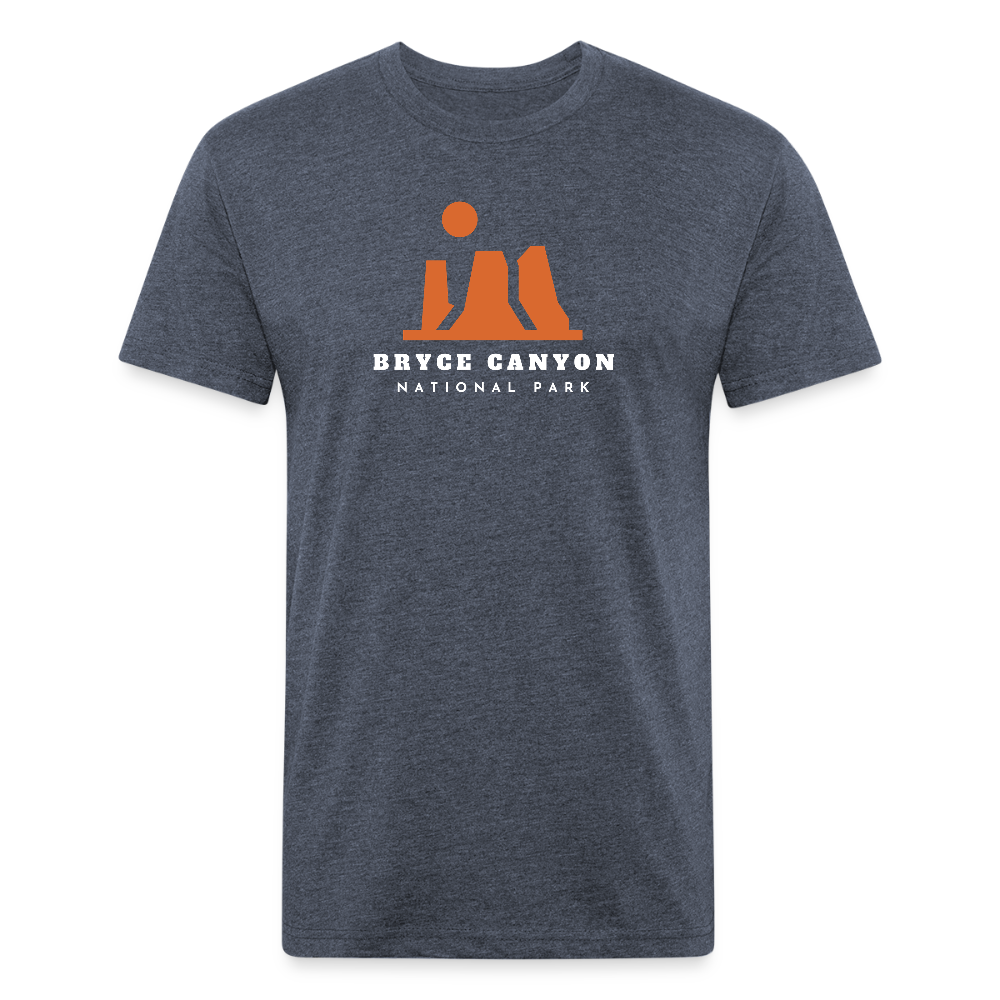 A comfortable Heather navy tee with a unique Bryce Canyon design, featuring the park's distinctive hoodoo formations in vibrant orange.