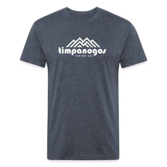 Heather Navy t-shirt featuring the Timpanogos Hiking Co. logo with a bold white mountain graphic, ideal for outdoor adventurers and hiking enthusiasts

