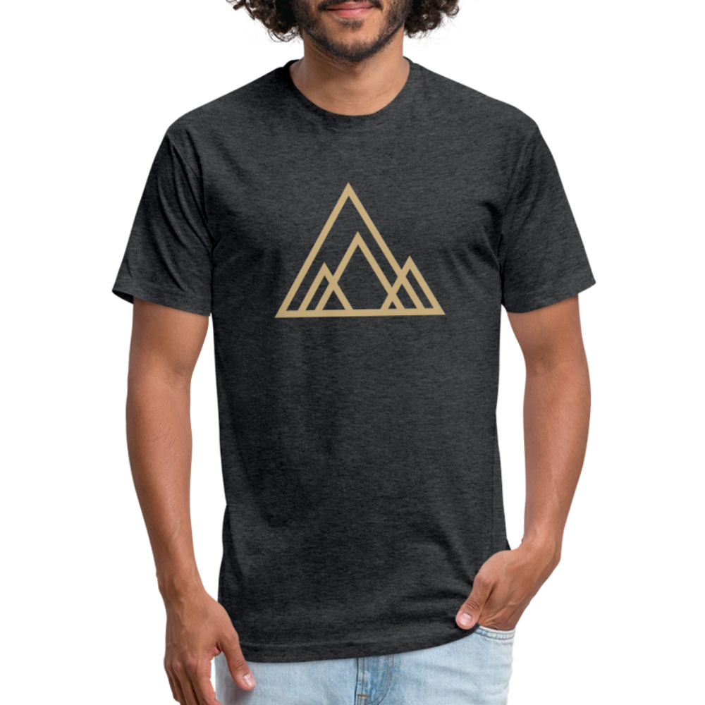 heather black t-shirt featuring a minimalist beige mountain graphic, perfect for those who appreciate clean, modern outdoor-inspired designs