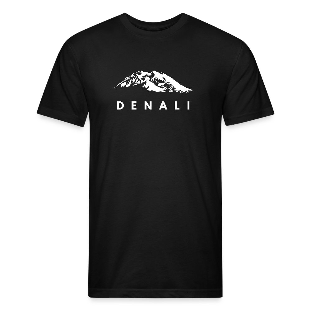 Black Denali graphic t-shirt by Timpanogos Hiking Co., featuring a bold white mountain design — unisex outdoor tee inspired by Alaska’s iconic summit and national park adventure.