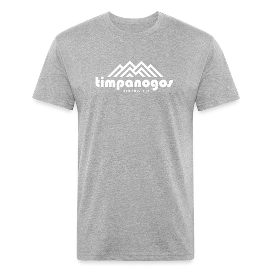 heather gray t-shirt featuring the Timpanogos Hiking Co. logo with a bold white mountain graphic, ideal for outdoor explorers and hikers

