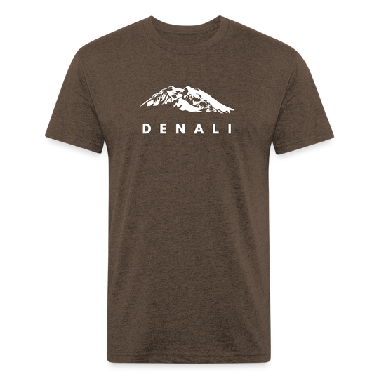 Heather brown Denali mountain t-shirt by Timpanogos Hiking Co., minimalist unisex outdoor tee featuring a white alpine graphic — inspired by Alaska’s rugged terrain.