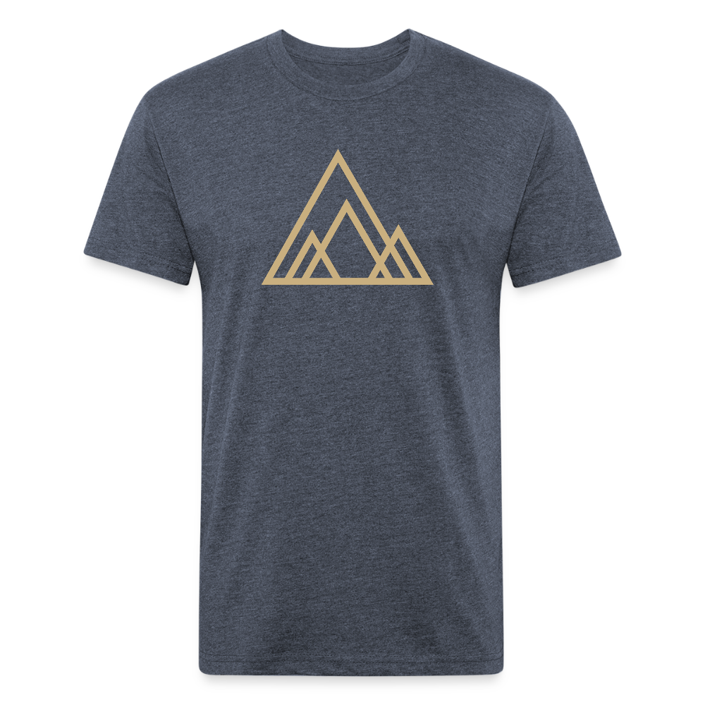 heather navy t-shirt featuring a minimalist beige mountain graphic, perfect for those who appreciate clean, modern outdoor-inspired designs
