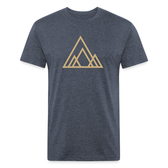 heather navy t-shirt featuring a minimalist beige mountain graphic, perfect for those who appreciate clean, modern outdoor-inspired designs