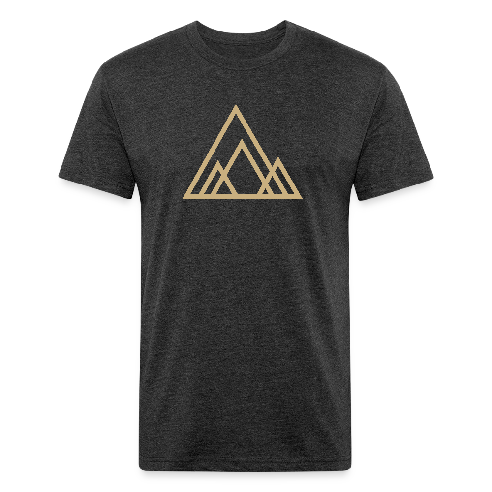 heather black t-shirt featuring a minimalist beige mountain graphic, perfect for those who appreciate clean, modern outdoor-inspired designs