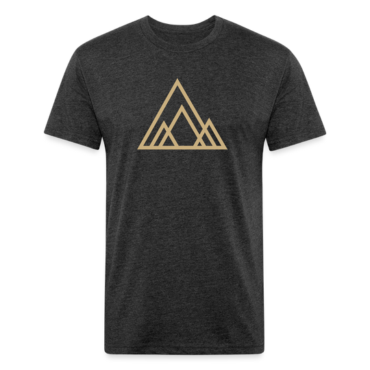 heather black t-shirt featuring a minimalist beige mountain graphic, perfect for those who appreciate clean, modern outdoor-inspired designs
