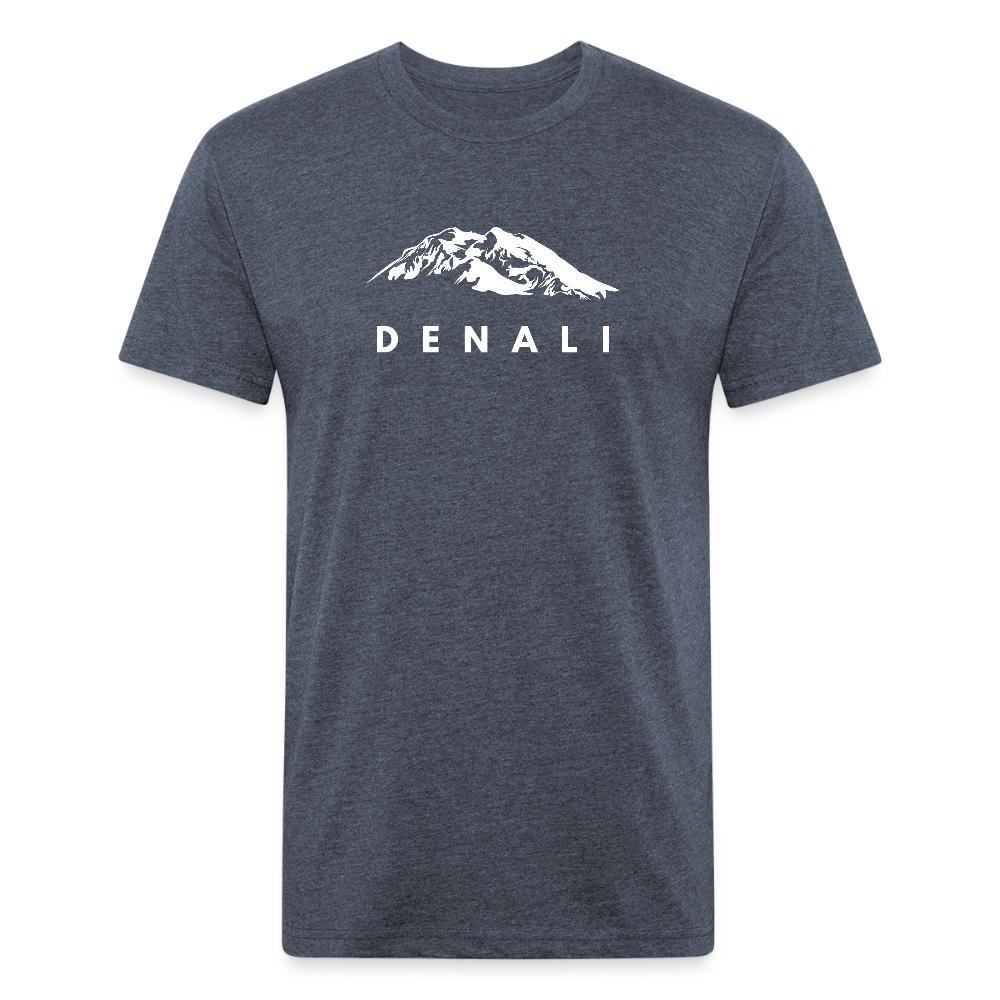 Heather navy Denali mountain graphic t-shirt by Timpanogos Hiking Co., minimalist unisex outdoor tee inspired by Alaska’s Denali peak and national park adventure.
