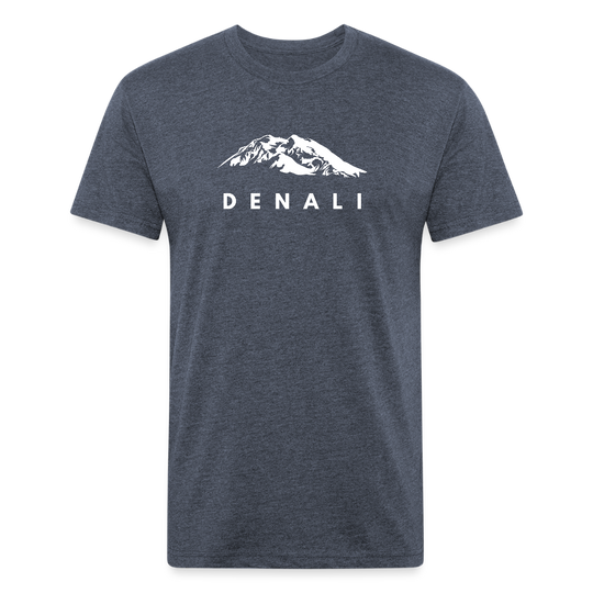 Heather navy Denali mountain graphic t-shirt by Timpanogos Hiking Co., minimalist unisex outdoor tee inspired by Alaska’s Denali peak and national park adventure.