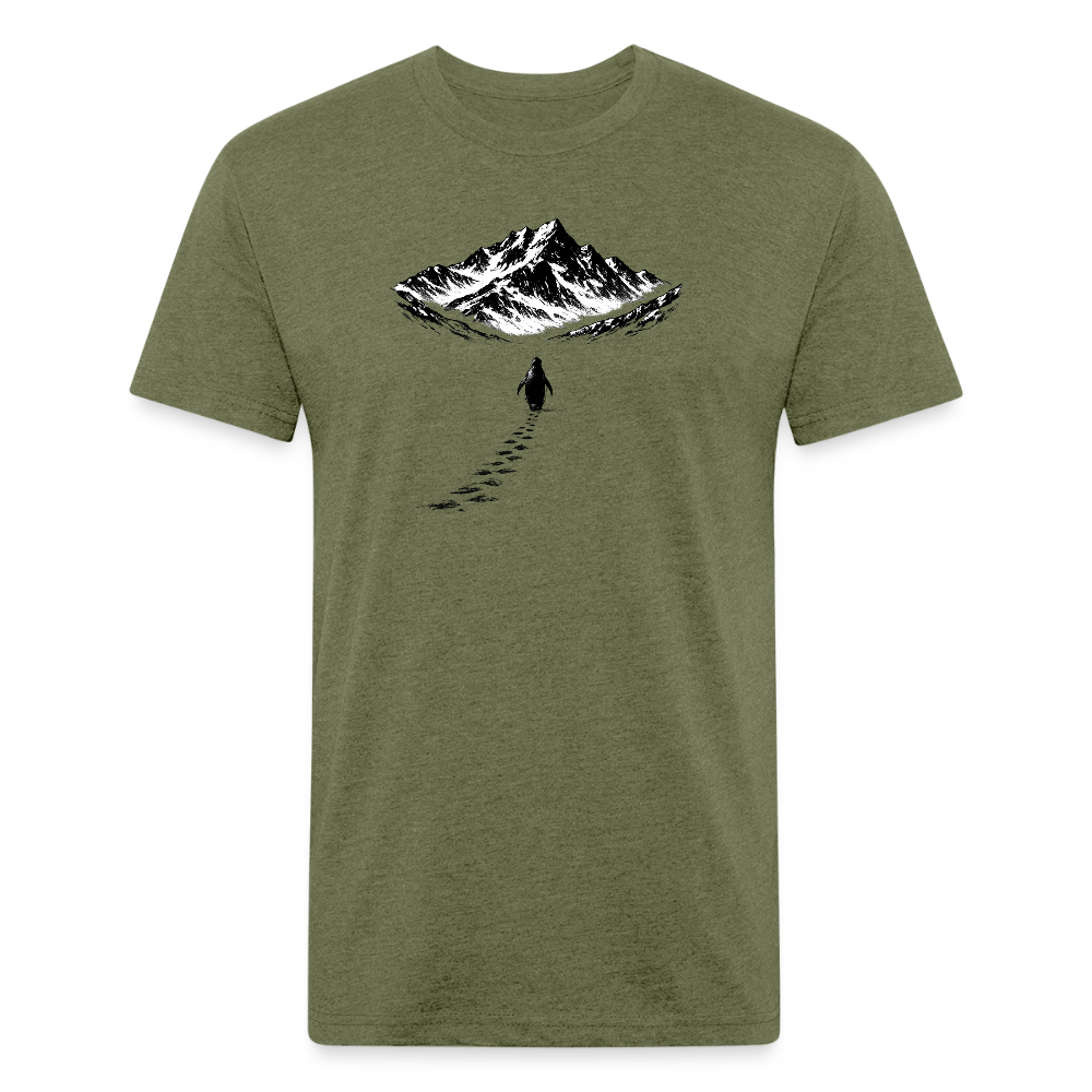 Penguin and the Mountains - Premium Graphic Tee - heather military green