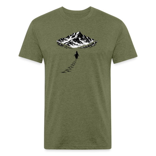 Penguin and the Mountains - Premium Graphic Tee - heather military green