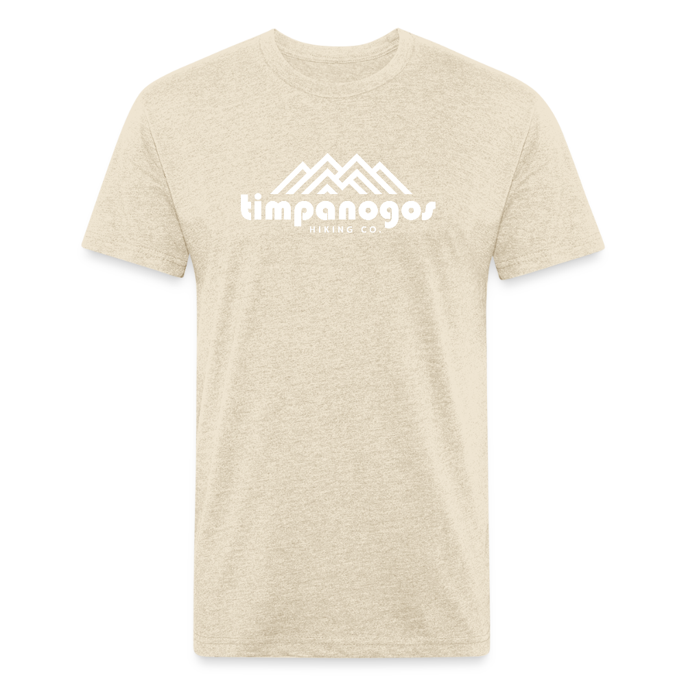 heather cream t-shirt featuring the Timpanogos Hiking Co. logo with a bold white mountain graphic, ideal for outdoor explorers and hikers


