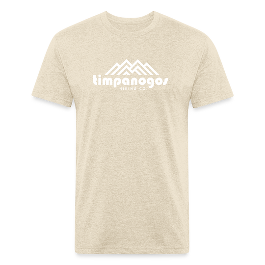 heather cream t-shirt featuring the Timpanogos Hiking Co. logo with a bold white mountain graphic, ideal for outdoor explorers and hikers

