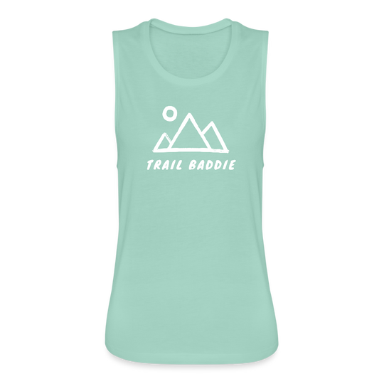 Trail Baddie - Women's Flowy Muscle Tank (Bella Canvas) - dusty mint blue