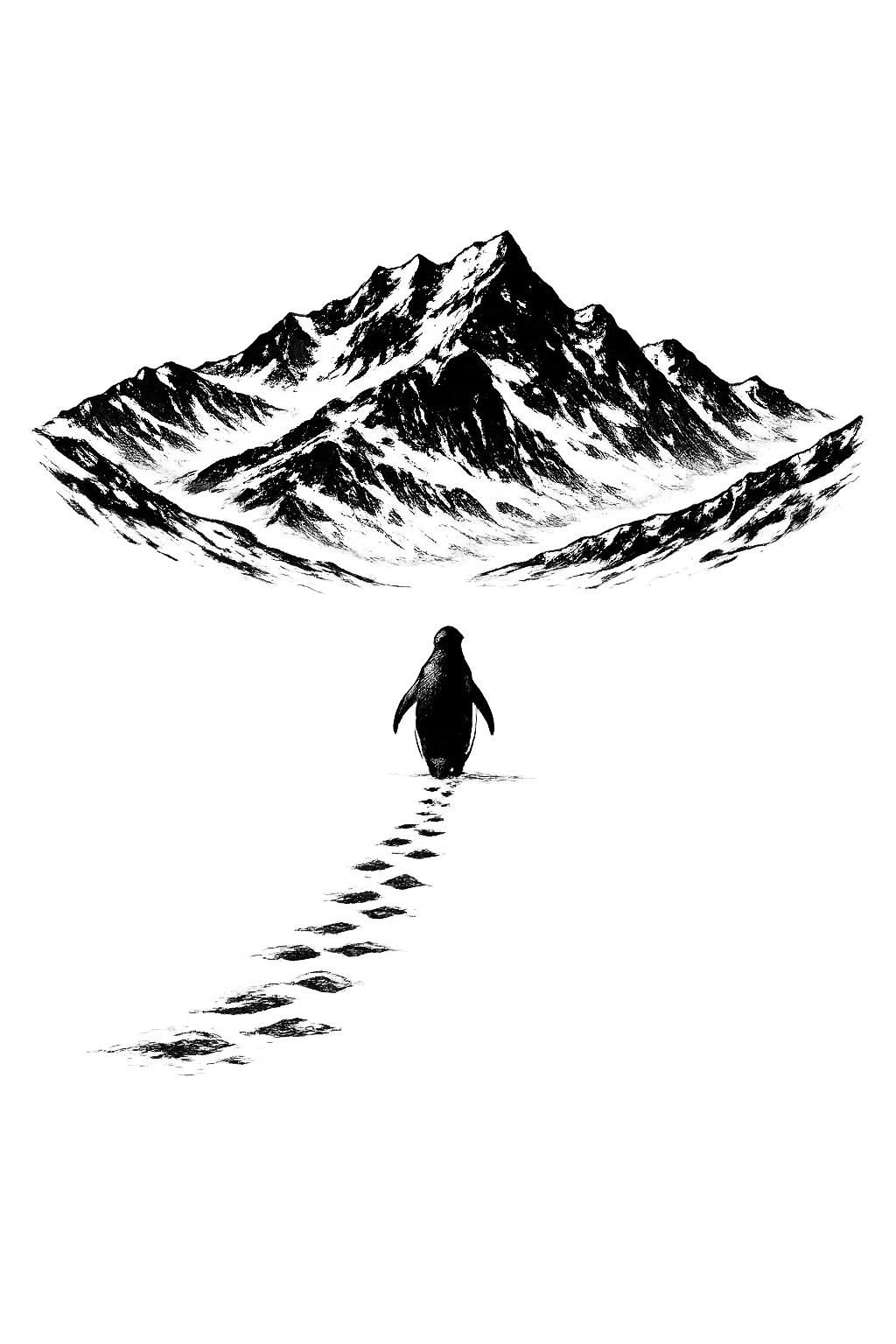 Penguin and the Mountains - Custom Die Cut Sticker (3 x 3)