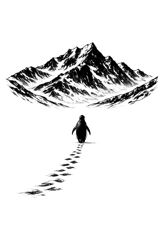 Penguin and the Mountains - Custom Die Cut Sticker (3 x 3)