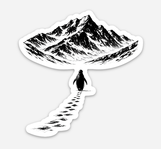 Penguin and the Mountains - Custom Die Cut Sticker (3 x 3)