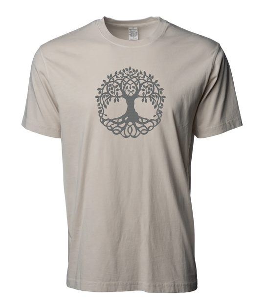 Natural cream Tree of Life t-shirt by Timpanogos Hiking Co., soft unisex outdoor graphic tee inspired by mountain landscapes and mindful living.